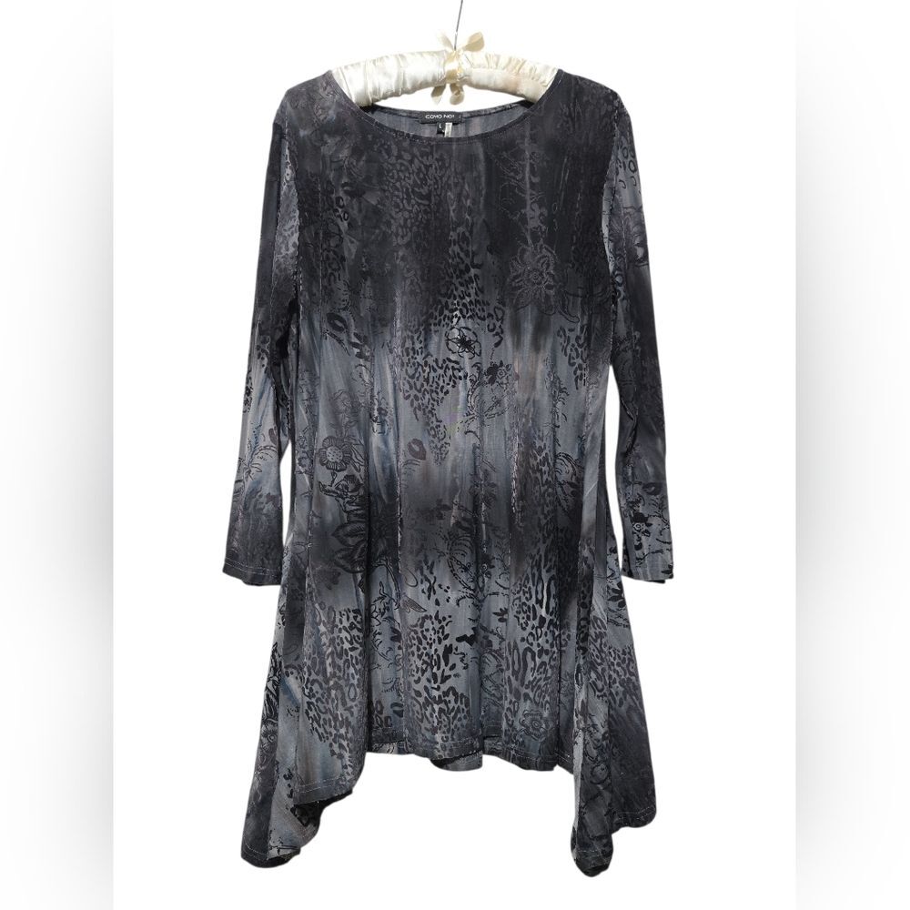 Como No? asymmetric L Top Tunic Gray Velvet Burnout Fairy Grunge Whimsigoth Y2K